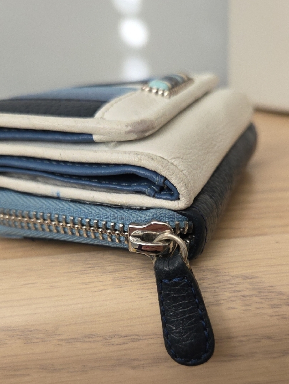 Rare VintageBrighton Barbados Double Flap Trifold Blue & White Leather Wallet - Picture 12 of 14